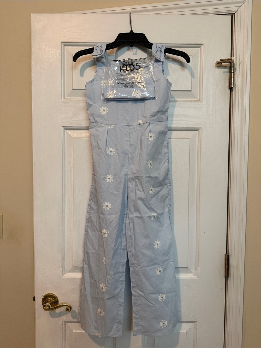 SHEIN Light Blue Floral Embroidered Girls One-Piece